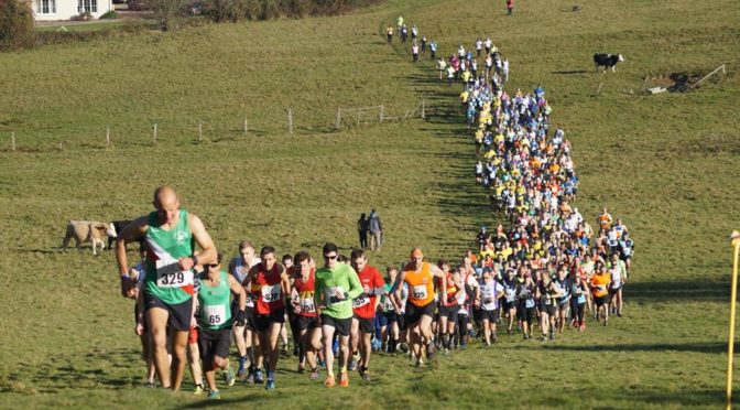 Runners at the start of the Trot, running uphill