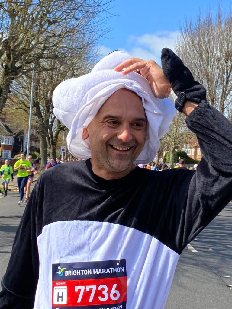 Baz Panchal wearing a panda outfit