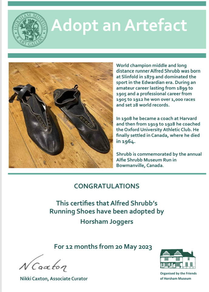 The Alf Shrubb shoes adoption certificate