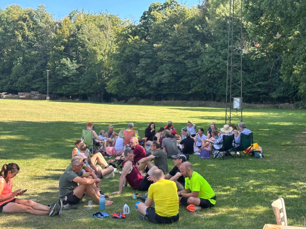Groups of people sitting on the grass