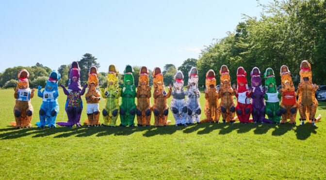 People in dinosaur costumes at the Horsham 10k