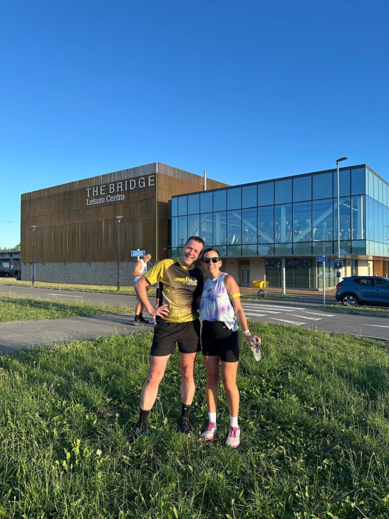 Simon Holmes and Melissa Galea in front of the Bridge Leisure Centre