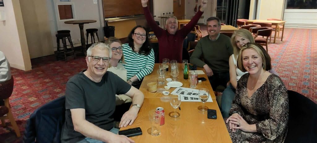 A group of people sitting round a table