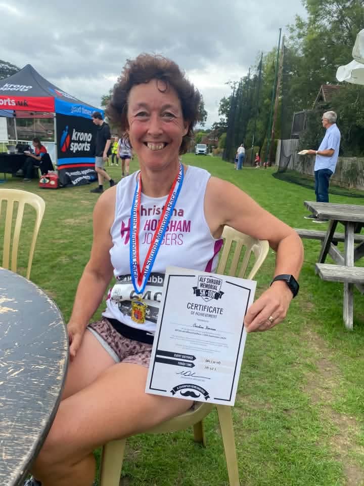 Christina Harrison and age category winner race certificate